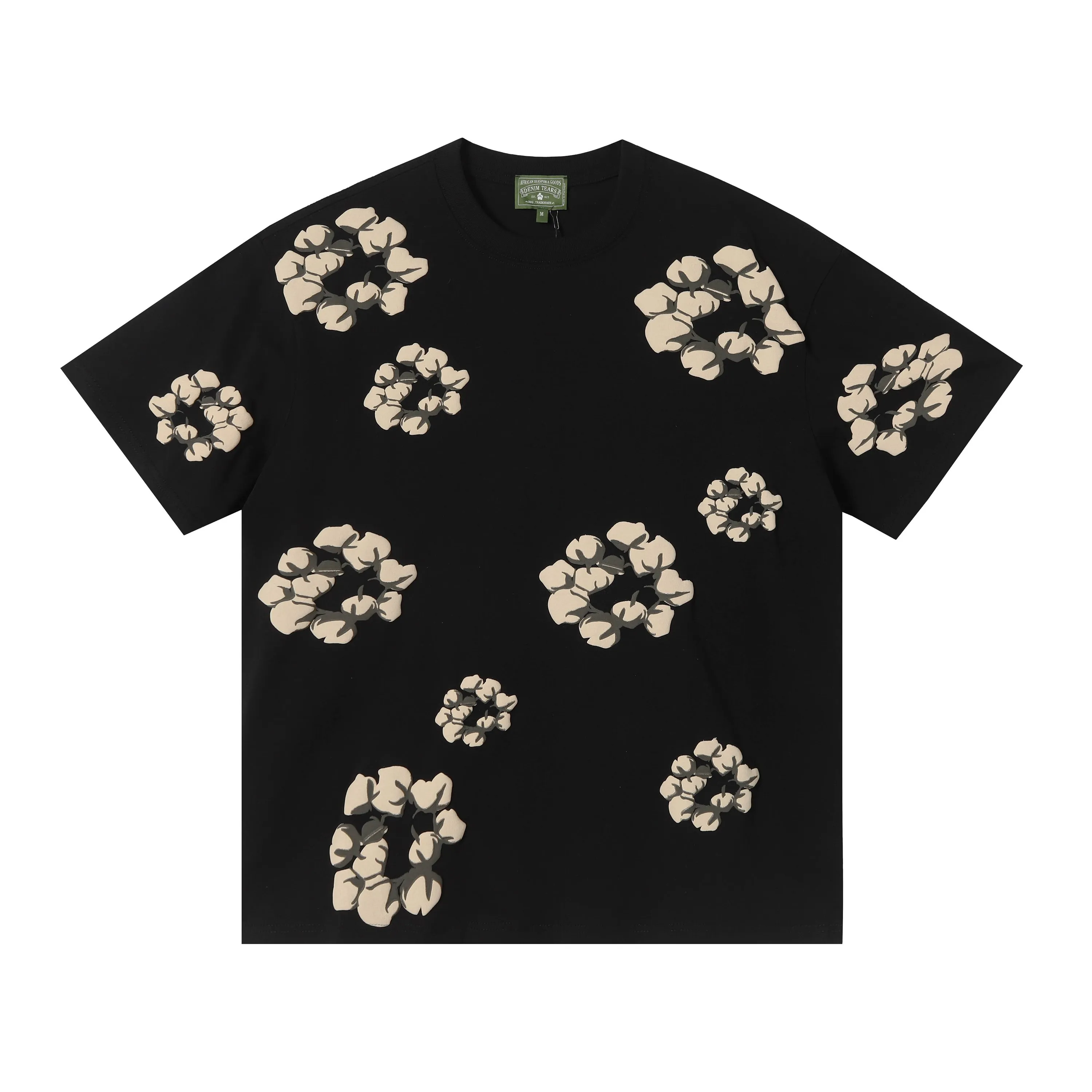 8201# 8 color set DENIM TEARS Kapok European and American fashion brand high quality foam flocking printed short sleeves Color Black Yellow Green Yellow Gray Royal Blue Pink Peacock Blue Size S-XL